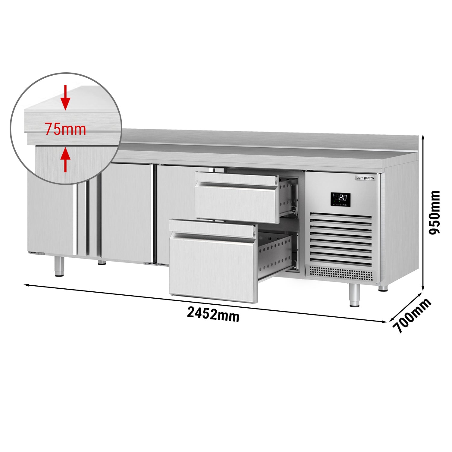 Kølebord (GN) - med 3 Døre og 2 Skuffer 2/3 & 1/3