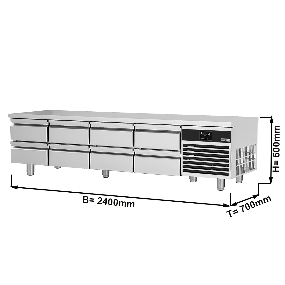 Lavt kølebord (GN) - med 8 skuffer 1/2