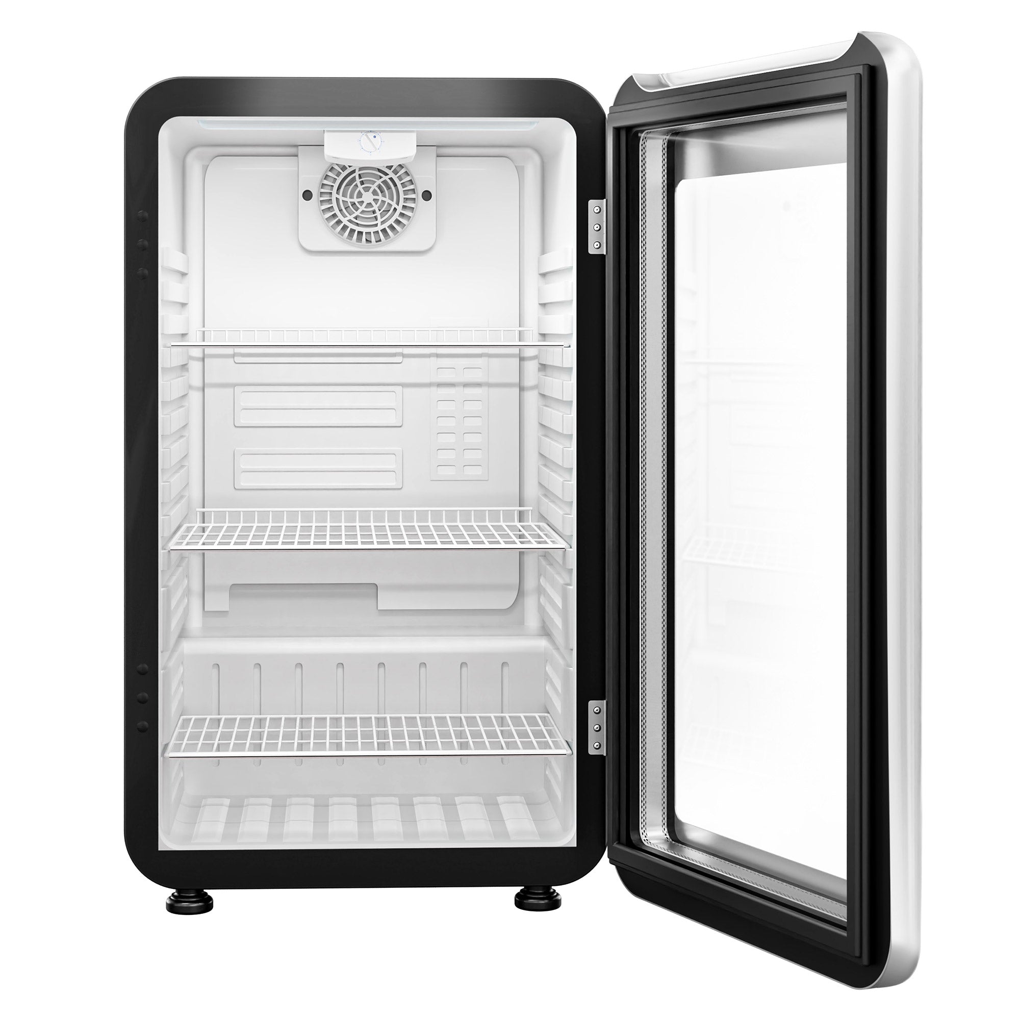 Mini køleskab - 113 Liter - med 1 glasdør - Sort/Sølv