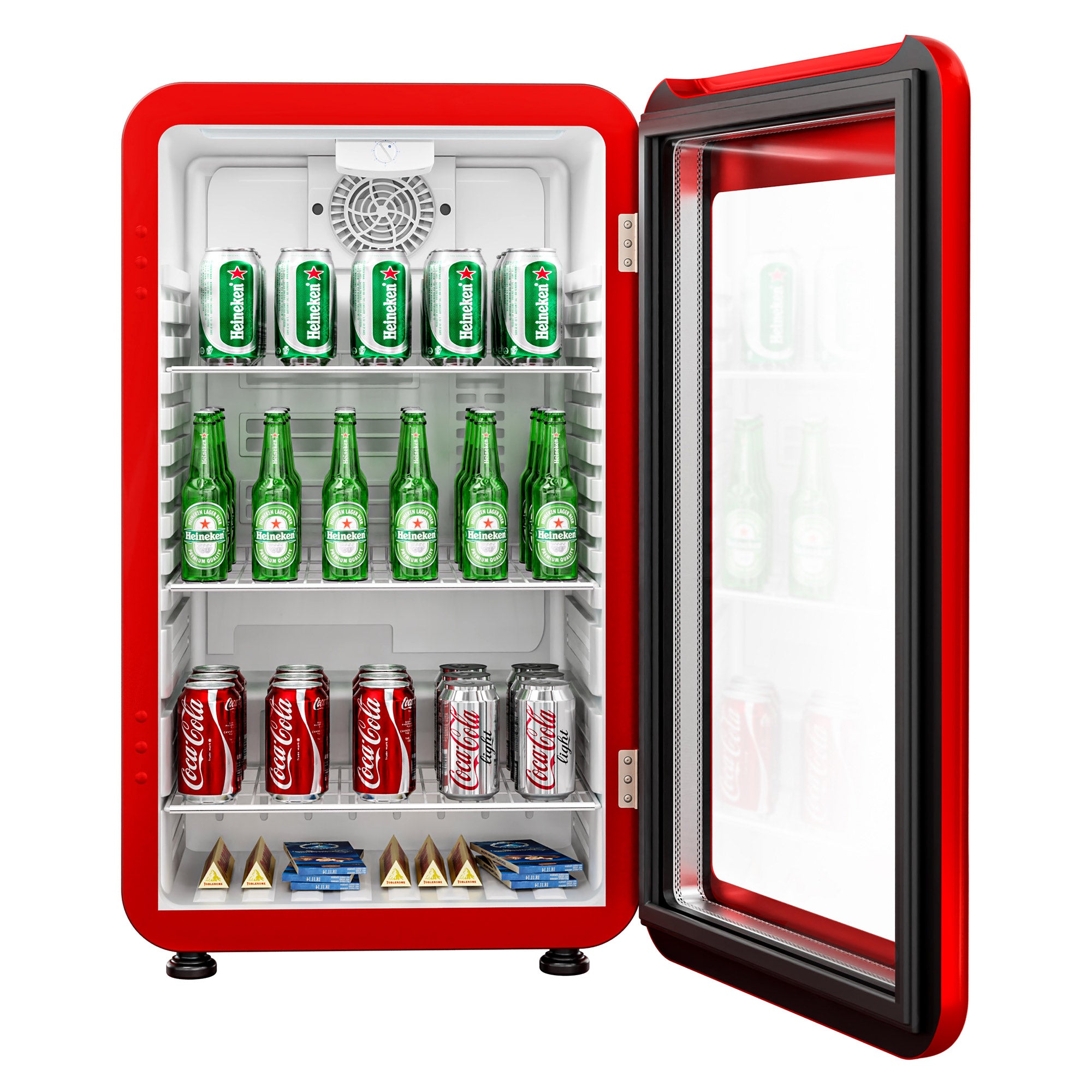 Mini køleskab - 113 Liter - med 1 glasdør - Rød