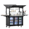 Mobil cocktailstation - med barkøleskab, arbejdsflade, glasplade og LED-belysning - hængslet