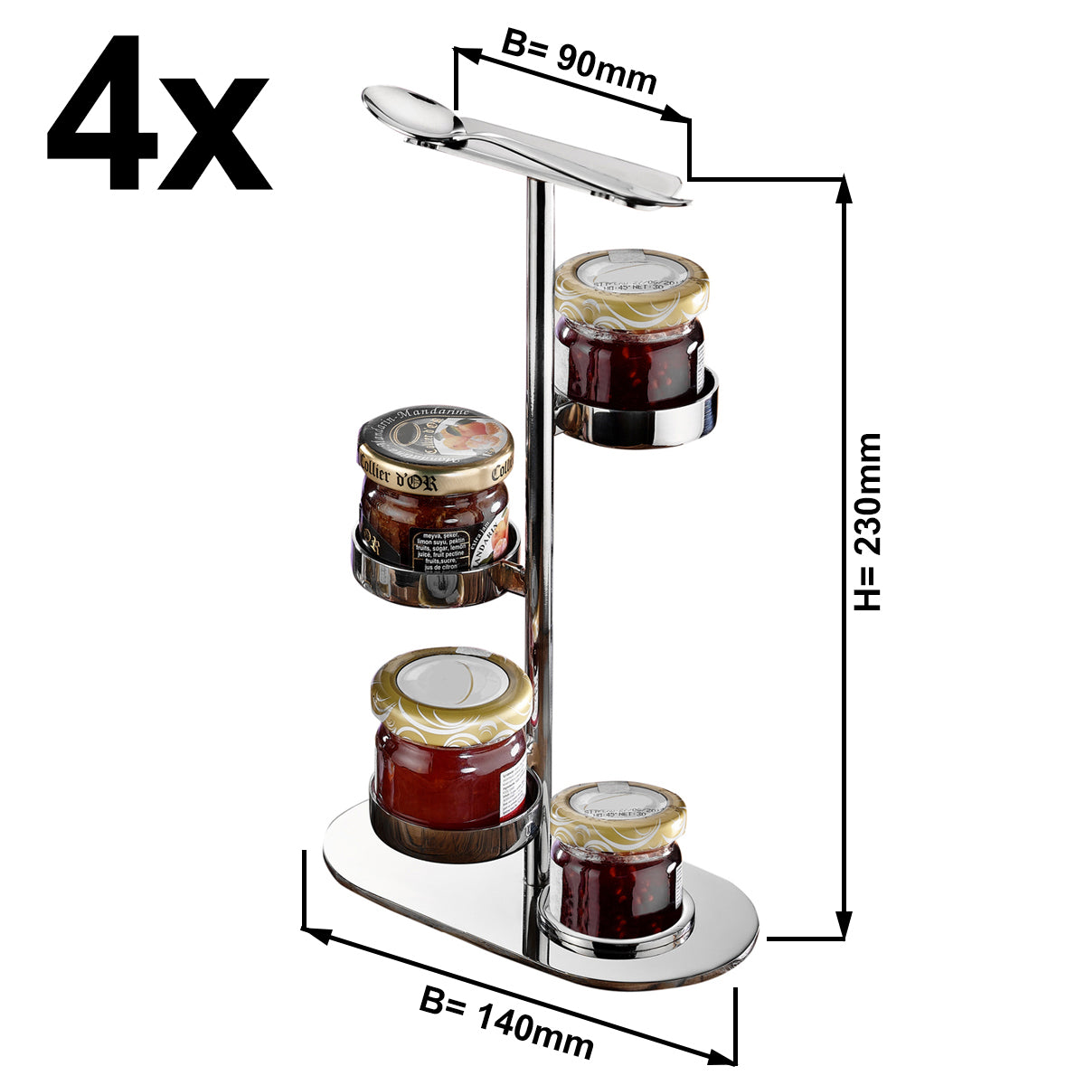 (4 stk) Marmeladestativ / buffestativ - med 4 hylder - Højde: 23 cm