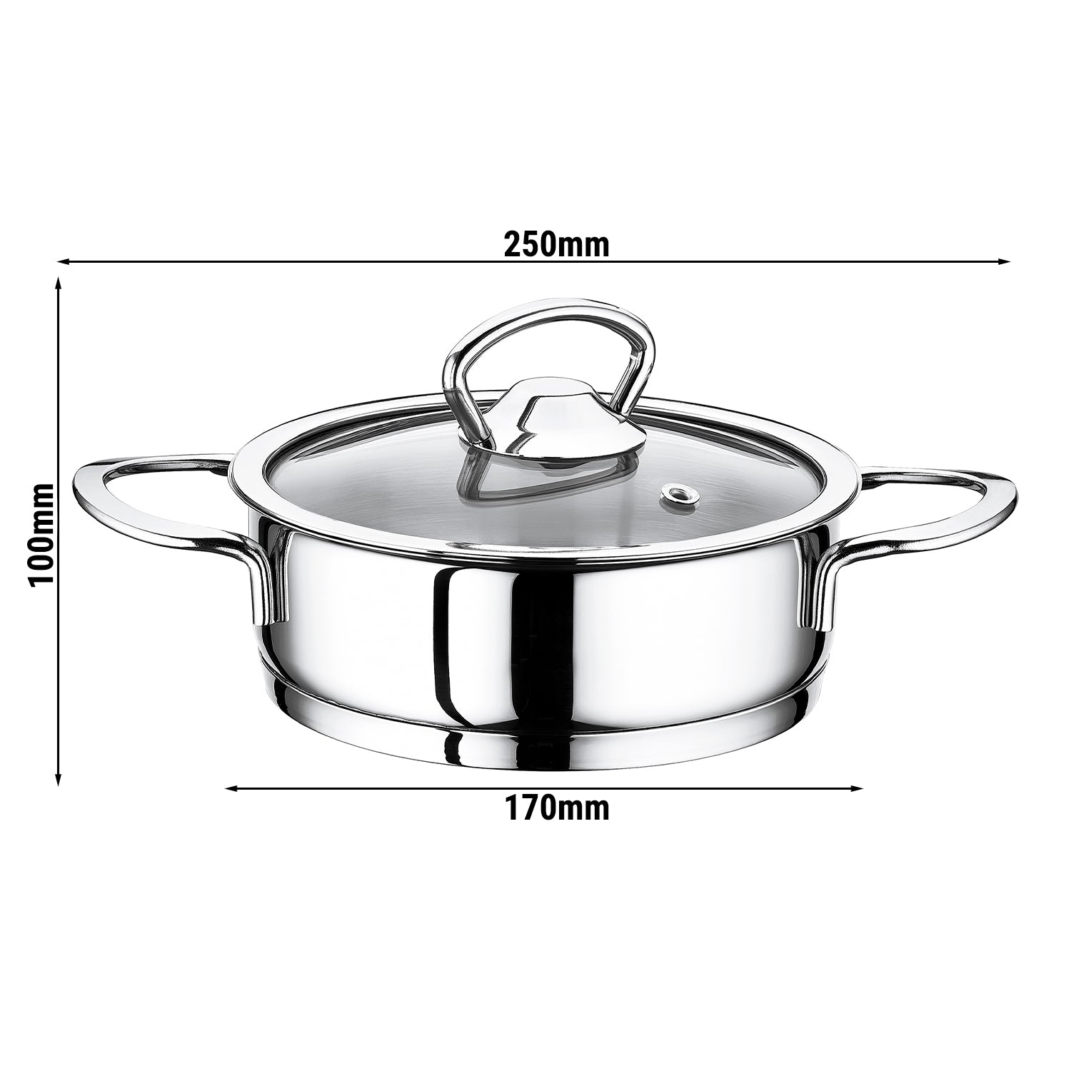 Mini kasserolle i rustfrit stål med låg - Ø 160 mm - højde 50 mm - 1,00 liter