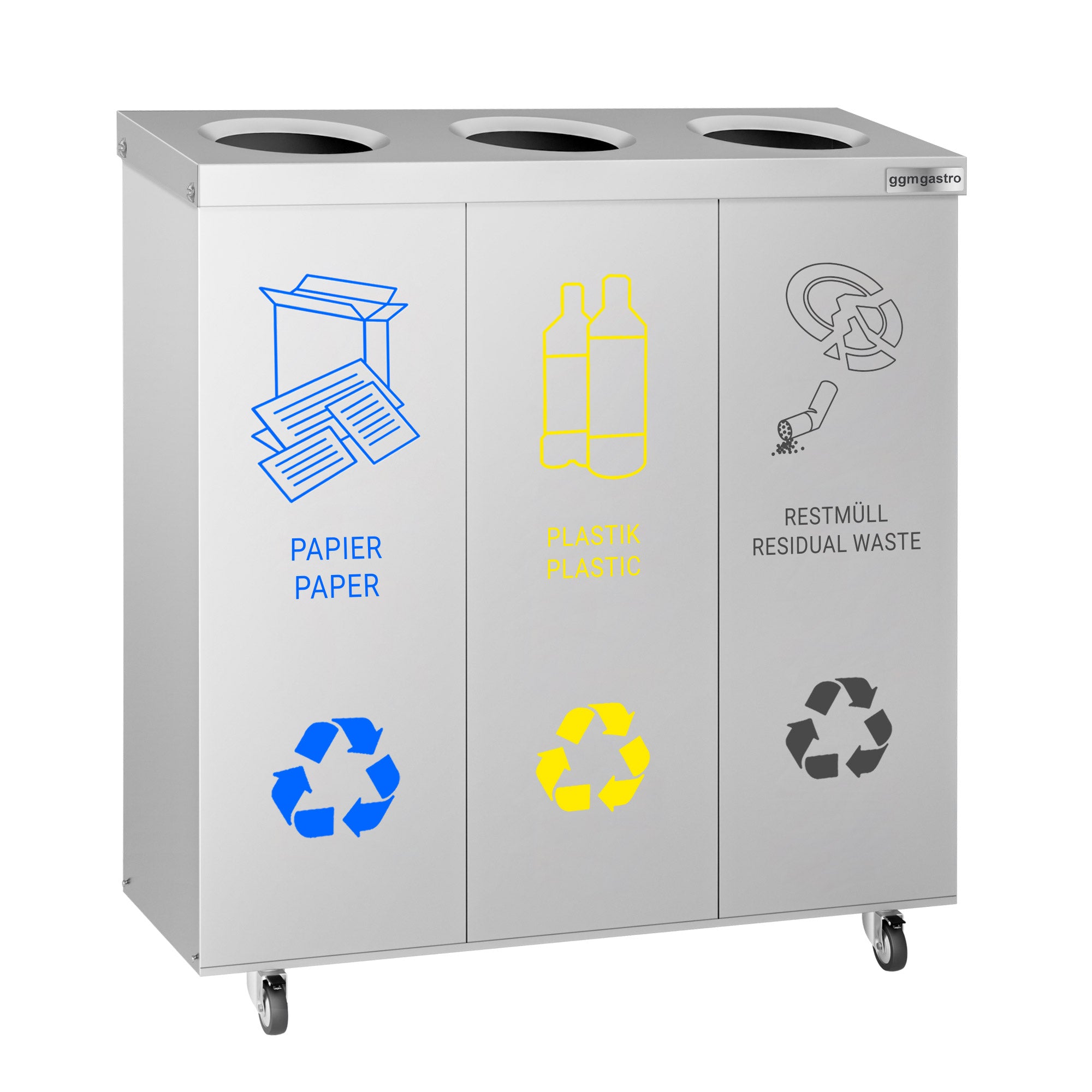 Affaldssorteringssystem - med 3 rum og på hjul