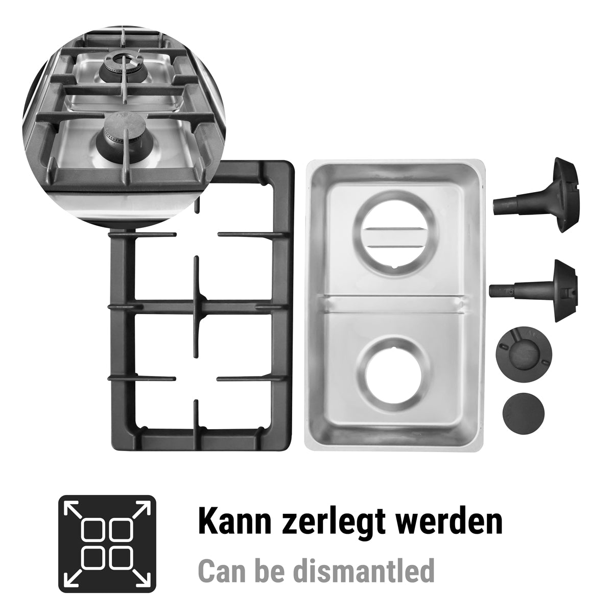 Gaskogebord 4 Brænder (28 kW) med pilot flamme