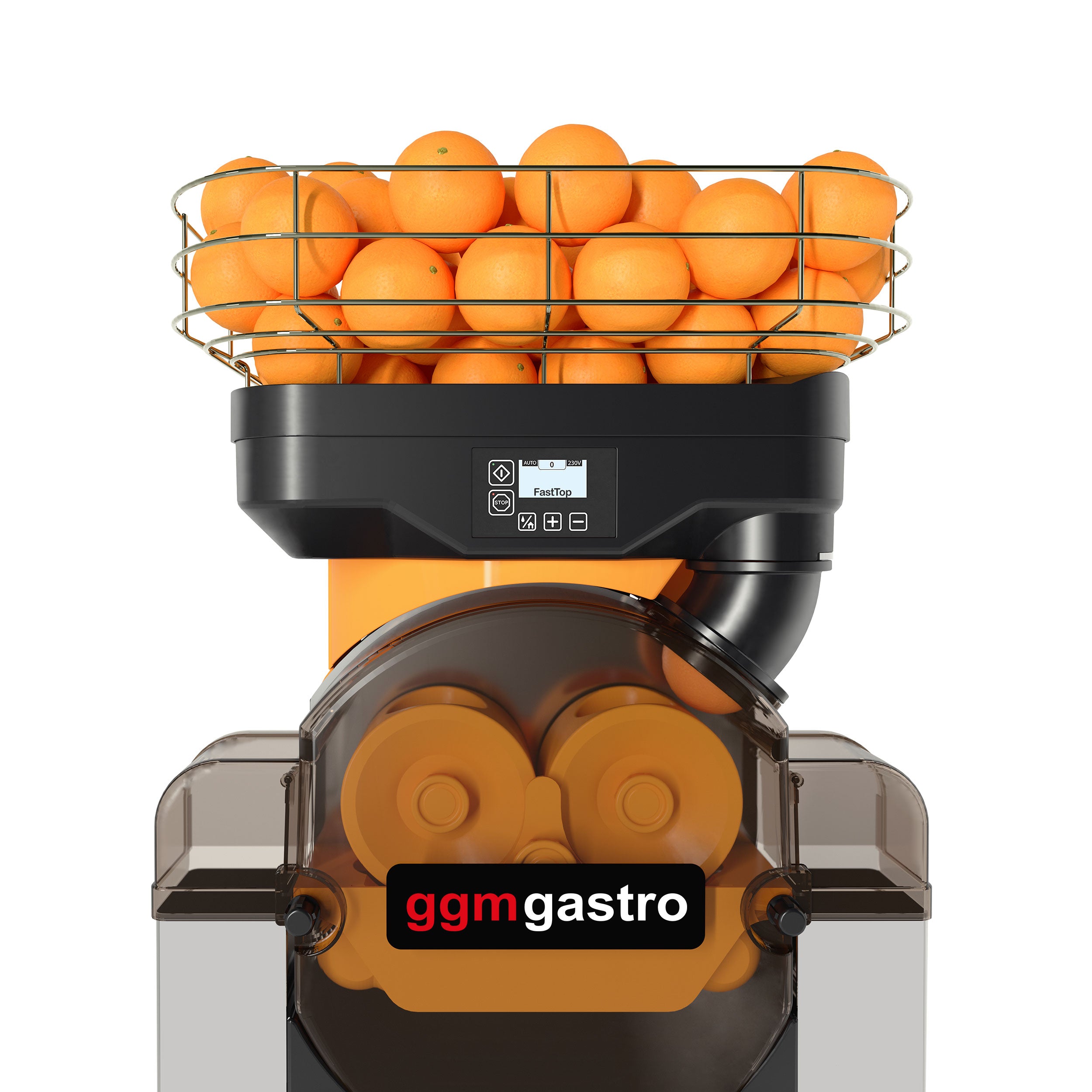 Elektrisk appelsinpresser - orange - manuel fødning - inklusive justerbar afløbshane
