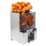 Elektrisk citruspresser - 200 W - med manuelt frugttilførsel, 20 appelsiner/min, frugt Ø 60-80 mm, hopper ca. 22 appelsiner, affaldsbeholder 10 kg & sikkerhedsfunktion - rustfrit stål