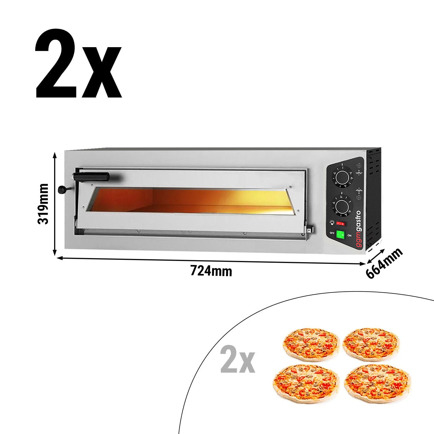 (2 stk.) Pizzaovn 4+4x 25 cm