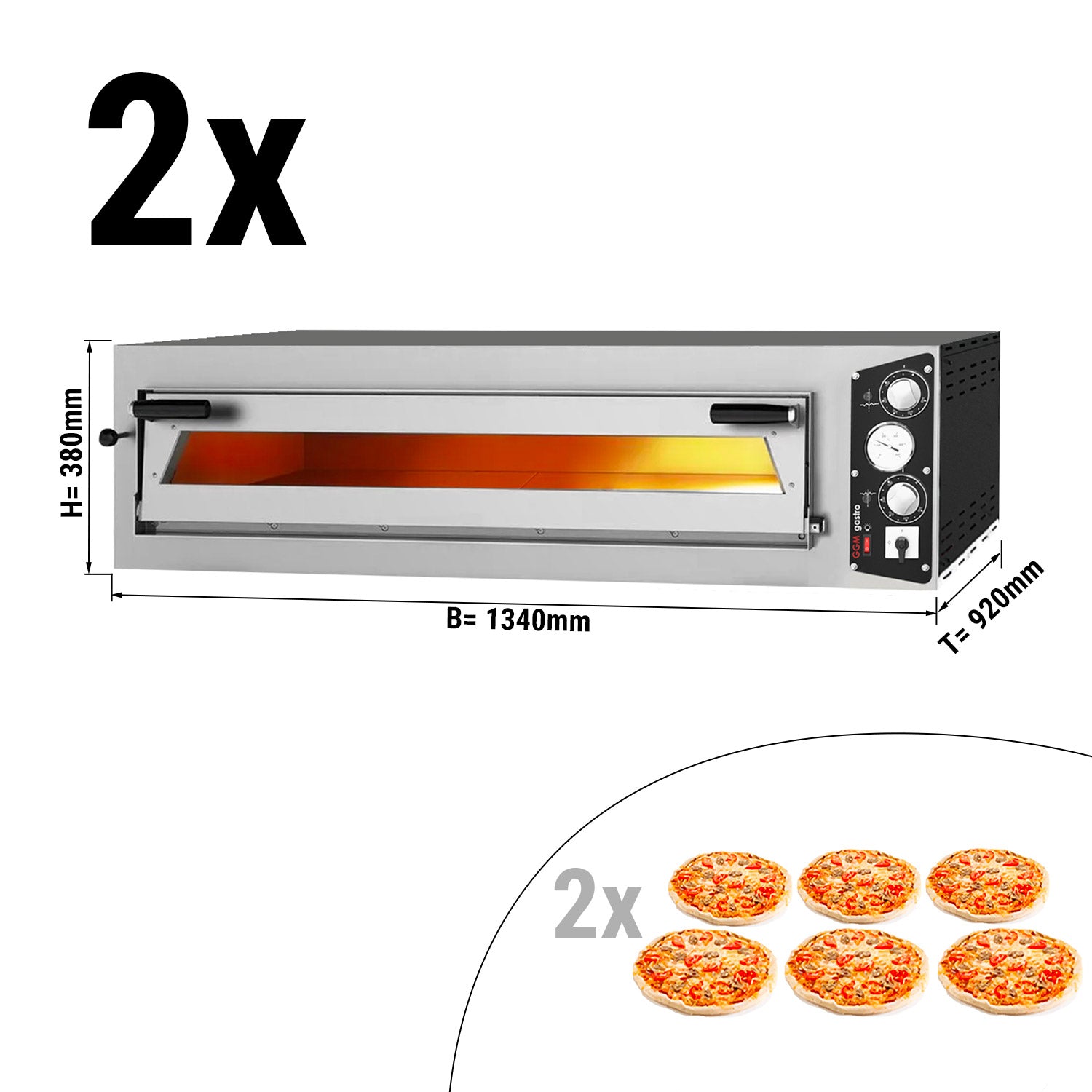 (2 stykker) Pizzaovn 6+6 x 35 cm (Bred)