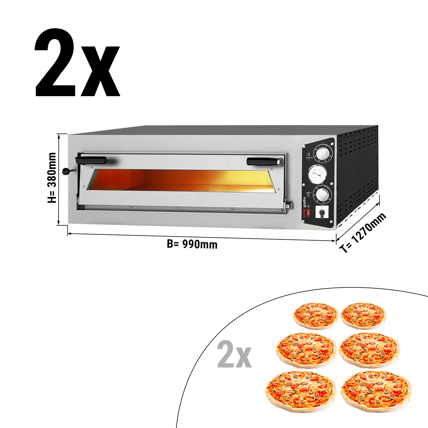 (2 stykker) Pizzaovn 6+6 x 35 cm (Dyb)