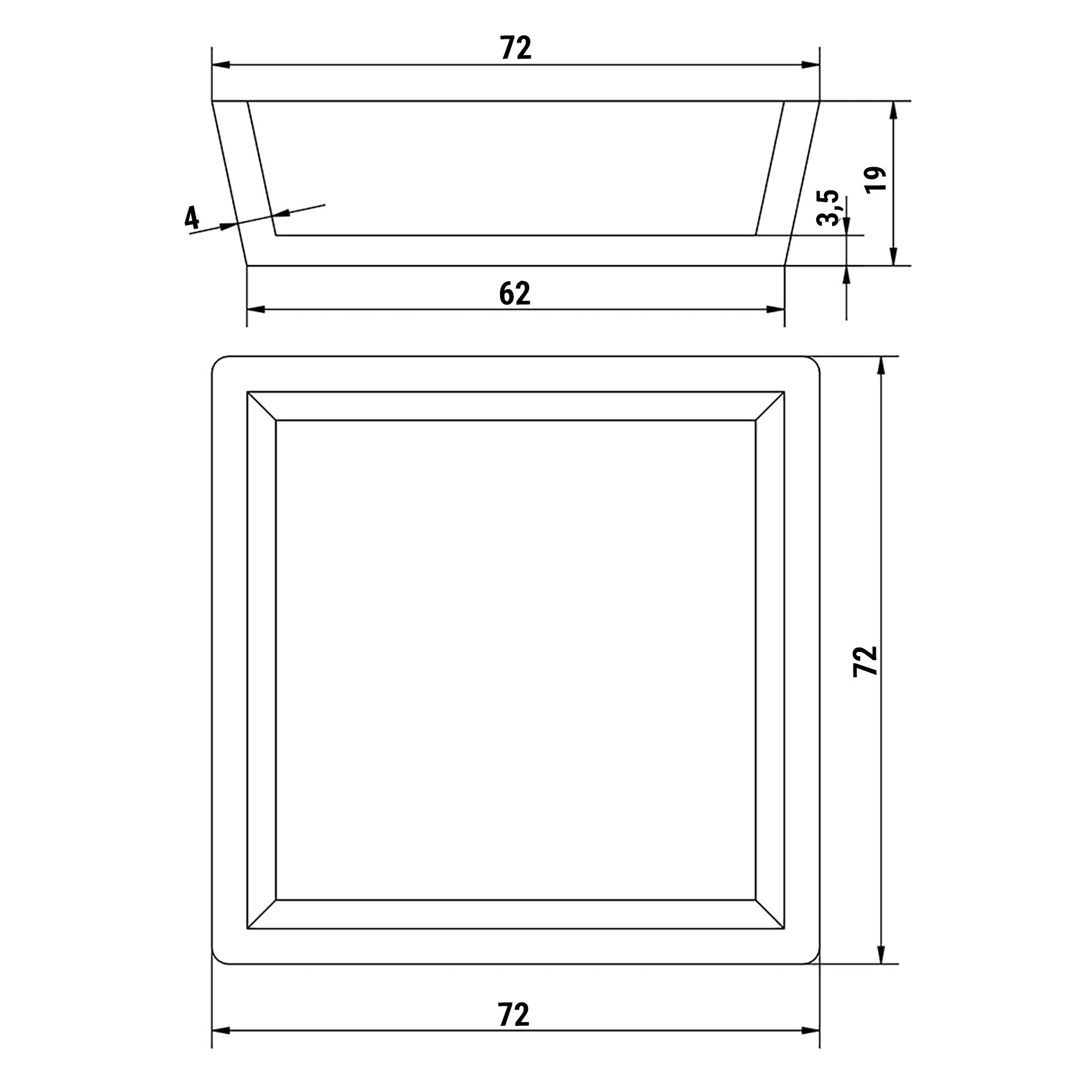 Plade til Tarteletmaskine - Form: Firkantet - Top: 72 x 72 mm, Bund: 62 x 62 mm / Højde: 19 mm