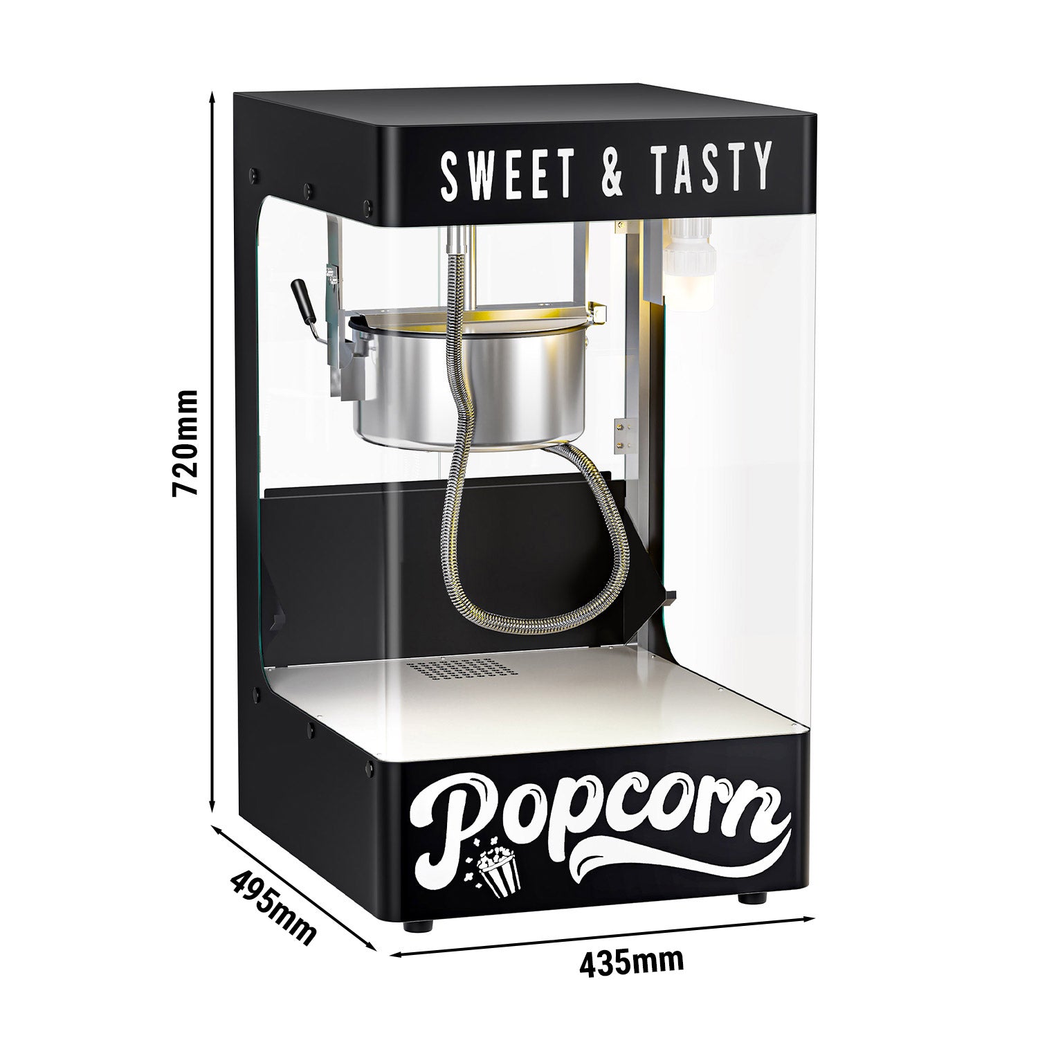 Popcornmaskine - 5 kg/t - Sort - med 1 kedel