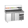 Pizzabord PREMIUM - 1550x800mm - med 2 Døre og Køleopsats til 5 x GN 1/3 Beholdere