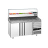 Pizzabord PREMIUM - 1600x800mm - med 2 Døre, 3 Skuffer og Køleopsats til 10x GN 1/3 Beholdere