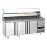 Pizzabord PREMIUM - 2150x800mm - med 3 Døre, Skuffer og Køleopsats til 10x GN 1/3 Beholdere
