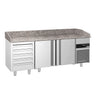 Pizzabord PREMIUM - 2100x800mm - med 3 Døre og Skuffer, Granitbordplade