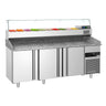 Pizzabord PREMIUM - 2100x800mm - med 3 Døre og Køleopsats til 10 x GN 1/3 Beholdere