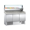 Pizzabord ECO - 1400x700 mm - granitbordplade - med 3 døre - inkl. køleopsats - 6x GN 1/4