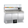 Pizzabord PREMIUM - 1400x700 mm - granitbordplade - med 3 døre - inkl. kølemontre - 6x GN 1/4