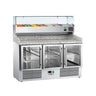Pizzabord ECO - 1400x700mm - med 3 Glasdøre - inkl. Køleopsats - 6x GN 1/4