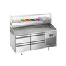 Pizzabord PREMIUM PLUS - 1490x700mm - med 4 Skuffer inkl. Køleopsats til 6x GN 1/4