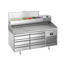 Pizzabord PREMIUM PLUS - 1490x700mm - med 6 Skuffer inkl. Køleopsats til 6x GN 1/4
