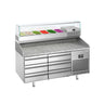 Pizzabord PREMIUM PLUS - 1490x700mm - med 6 Skuffer inkl. Køleopsats til 6x GN 1/4