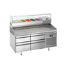 Pizzabord PREMIUM PLUS - 1490x700mm - med 4 Skuffer inkl. Køleopsats til 6x GN 1/4