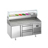 Pizzabord PREMIUM PLUS - 1490x700mm - med 1 Dør, 2 Skuffer inkl. Køleopsats til 6x GN 1/4