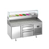 Pizzabord PREMIUM PLUS - 1490x700mm - med 1 Dør, 2 Skuffer inkl. Køleopsats til 6x GN 1/4