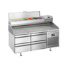 Pizzabord PREMIUM PLUS - 1490x700mm - med 4 Skuffer inkl. Køleopsats til 6x GN 1/4