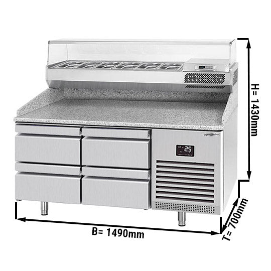 Pizzadisk (GN) - med 4 Skuffer 1/2 (GN 1/1) og Køleopsats til 6x GN 1/4 Beholdere