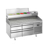 Pizzabord PREMIUM PLUS - 1490x700mm - med 4 Skuffer inkl. Køleopsats til 6x GN 1/4