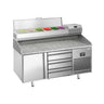 Pizzabord PREMIUM PLUS - 1490x700mm - med 1 Dør, 3 Skuffer inkl. Køleopsats til 6x GN 1/4