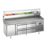 Pizzabord PREMIUM PLUS - 1980x700mm - med 1 Dør, 4 Skuffer inkl. Køleopsats til 9x GN 1/4