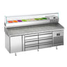 Pizzabord PREMIUM PLUS - 1980x700mm - med 1 Dør, 6 Skuffer inkl. Køleopsats til 9x GN 1/4