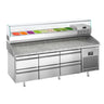 Pizzabord PREMIUM PLUS - 1980x700mm - med 6 Skuffer inkl. Køleopsats til 9x GN 1/4