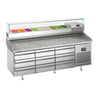 Pizzabord PREMIUM PLUS - 1980x700mm - med 9 Skuffer inkl. Køleopsats til 9x GN 1/4