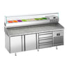 Pizzabord PREMIUM PLUS - 1980x700mm - med 2 Døre, 3 Skuffer inkl. Køleopsats til 9x GN 1/4