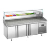 Pizzabord PREMIUM PLUS - 1980x700 mm - granitbordplade - med 3 døre - inkl. kølemontre - 9x GN 1/4