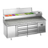 Pizzabord PREMIUM PLUS - 1980x700mm - med 1 Dør, 6 Skuffer inkl. Køleopsats til 9x GN 1/4