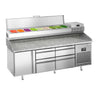 Pizzabord PREMIUM PLUS - 1980x700mm -med 1 Dør, 4 Skuffer inkl. Køleopsats til 9x GN 1/4