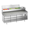 Pizzabord PREMIUM PLUS - 1980x700mm - med 9 Skuffer inkl. Køleopsats til 9x GN 1/4