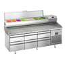 Pizzabord PREMIUM PLUS - 1980x700mm - med 6 Skuffer inkl. Køleopsats til 9x GN 1/4