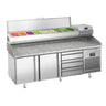 Pizzabord PREMIUM PLUS - 1980x700mm - med 2 Døre, 3 Skuffer inkl. Køleopsats til 9x GN 1/4