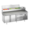 Pizzabord PREMIUM PLUS - 1980x700mm - med 2 Døre, 2 skuffer inkl. Køleopsats til 9x GN 1/4