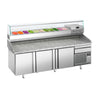 Pizzabord PREMIUM PLUS - 2305x800mm - med 3 Døre og Køleopsats til 11x GN 1/4 Beholdere