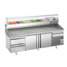 Pizzabord PREMIUM PLUS - 2305x800mm - med 2 Døre, 2 Neutrale Skuffer 1/2 og Køleopsats til 11x GN 1/4 Beholdere