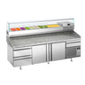Pizzabord PREMIUM PLUS - 2305x800mm - med 2 Døre og 2 Neutrale Skuffer 1/2 - inkl. Køleopsats - 10x GN 1/3