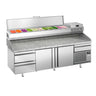 Pizzabord PREMIUM PLUS - 2305x800mm - med 2 Døre, 2 Neutrale skuffer 1/2 og Køleopsats til 11x GN 1/4 Beholdere
